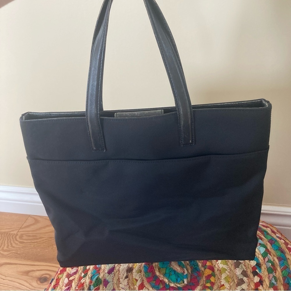 Coach New York black canvas leather trim  bag